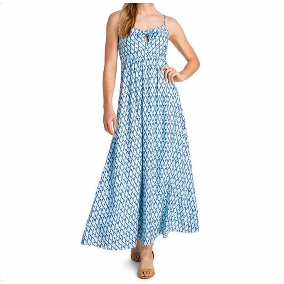 Vineyard Vines Lattice Print Tie Front Maxi Dress Size 10 - Picture 2 of 9